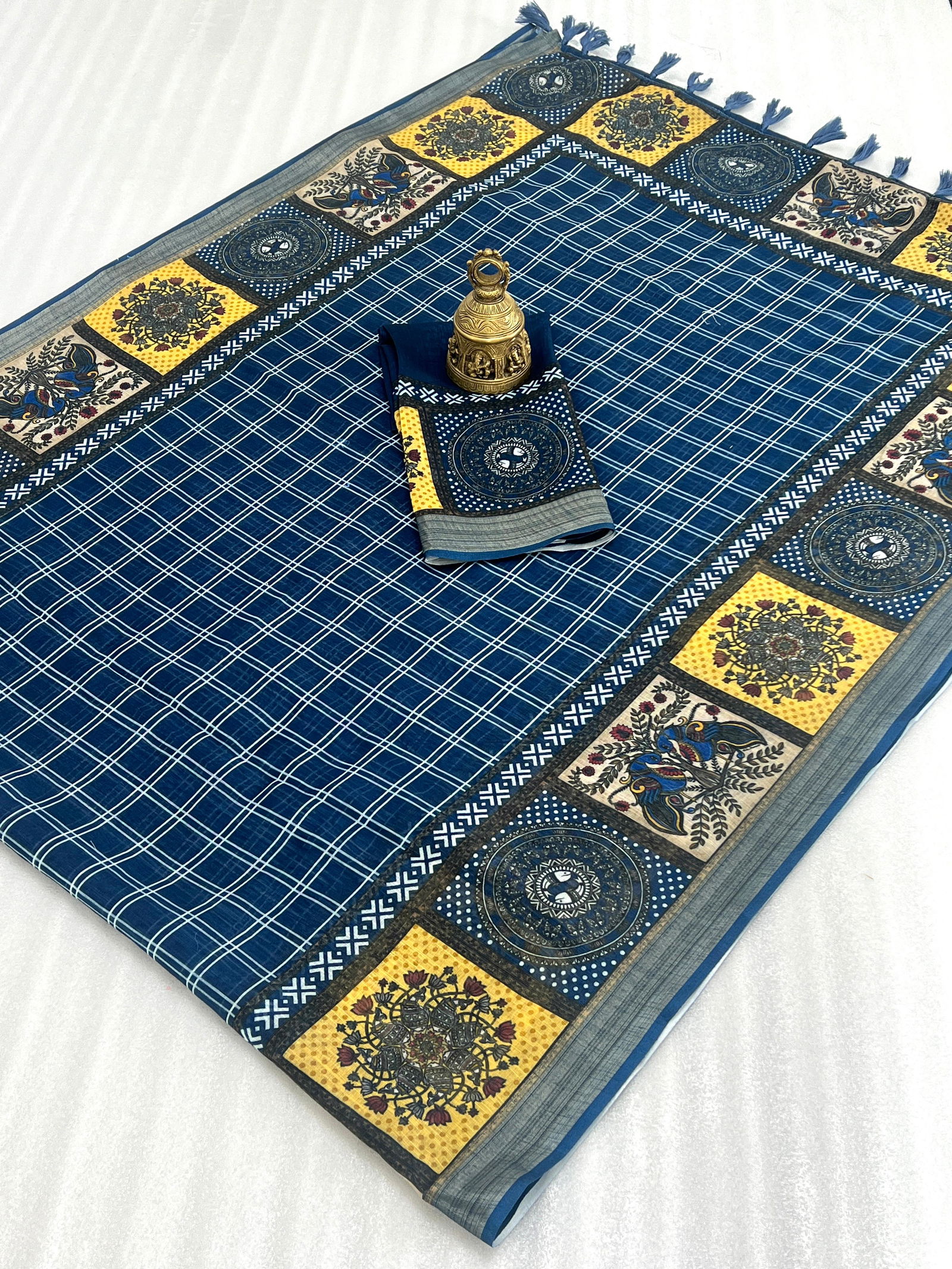 MG 393 Linen With Gold Jari Border Printed Daily Wear Sarees Wholesale Shop In Surat
